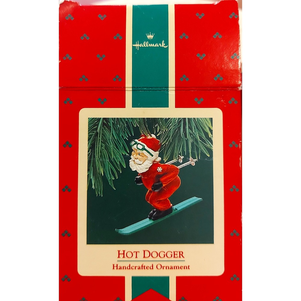 Vintage 1987 Hallmark Keepsake Hot Dogger Skiing Santa Claus Ornament QX471-9